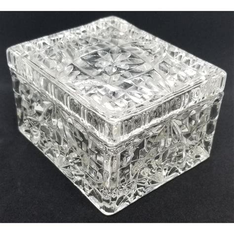 Vintage cut glass cigarette box / trinket box with metal pedestal